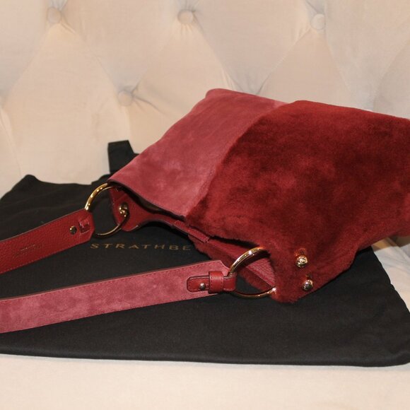 Strathberry Lana Oxblood Suede and Shearling Hobo with Dust bag & Box - Picture 12 of 15